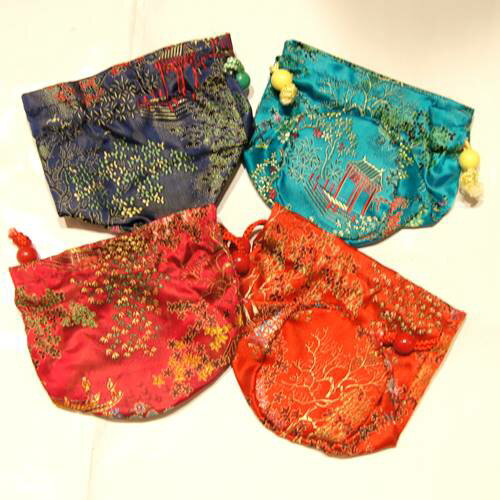 風景柄サテン地巾着・2個セット(色アソート入り) 【大特価品・返品不可】