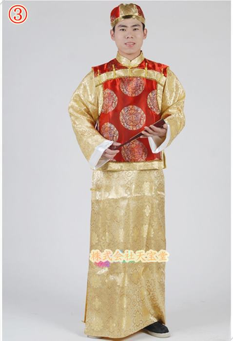 乐天商城 - 中国清朝服 古装古代地主服 長袍（チャンパオ） サテン地　赤色