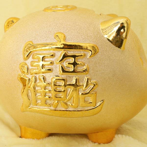 招財進寶・金沙金ブタ貯金箱　6寸