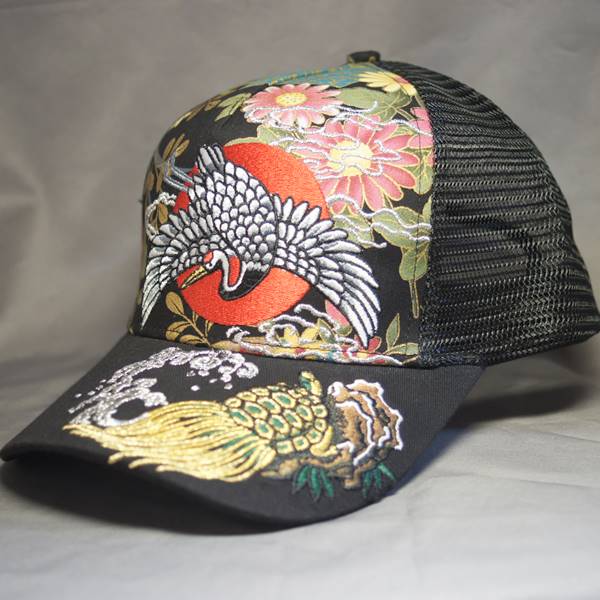 縁起刺繍 鶴亀 キャップ帽子