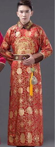 中国清朝服 満州王子服 古装武侠衣装 長袍(チャンパオ) サテン地2 赤色