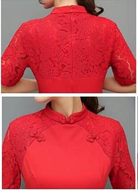 ミディ丈　チャイナ風ワンピース 中華風ワンピース　赤色