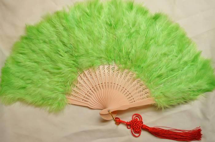 廉価版 羽根扇子 羽毛扇子 羽扇子 グリーン色（若草色）