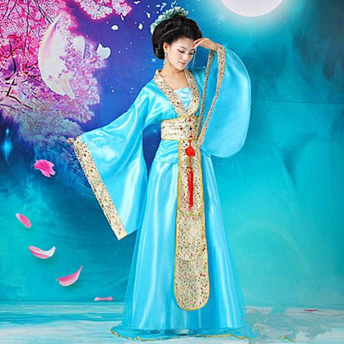 乐天商城 - 唐装漢服 中華民族服 中国古代宮廷風衣装 チャイナドレス ブルー hhy001