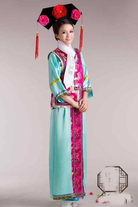 中華古装 清朝王妃皇女服 チャイナドレス 髪飾り付き 3サイズ Dタイプ