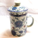 茶漉し付き マグカップ「牡丹」グレー(3)