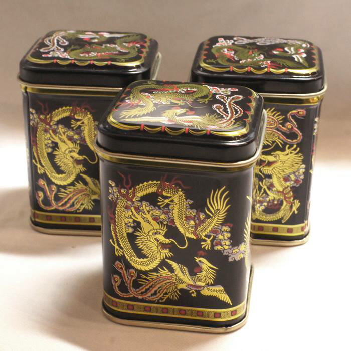 中国 ブリキ製 ミニ茶缶 25g用 吉祥の龍&鳳凰柄