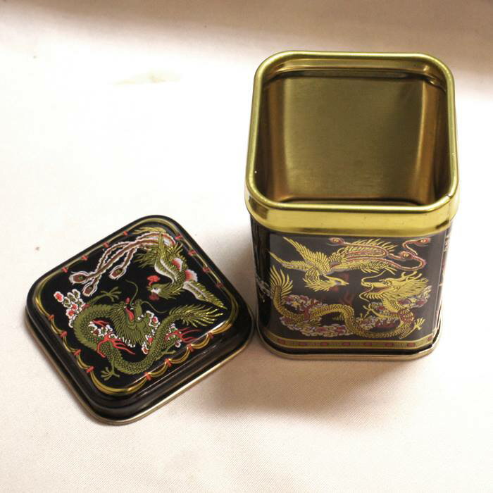 中国 ブリキ製 ミニ茶缶 25g用 吉祥の龍&鳳凰柄 3