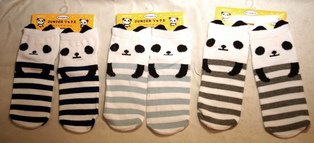 耳付き パンダ ボーダー ジュニア ソックス TJJ002-GY TJJ014-GY
