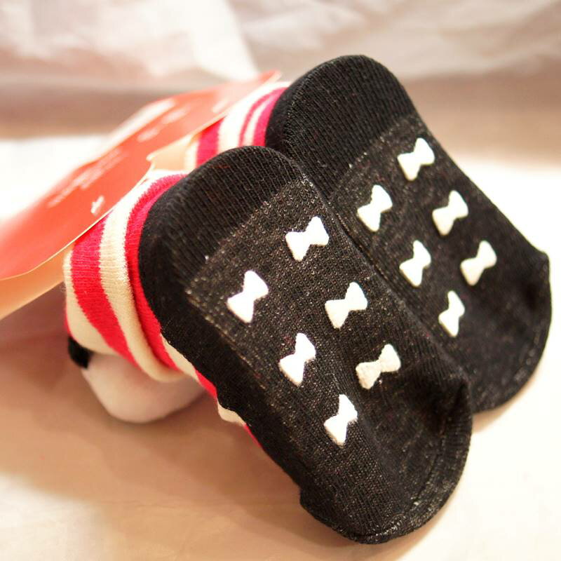 パンダ マスコット付き ベビー ソックス 北欧ボーダー靴柄 【TBB021-RE】