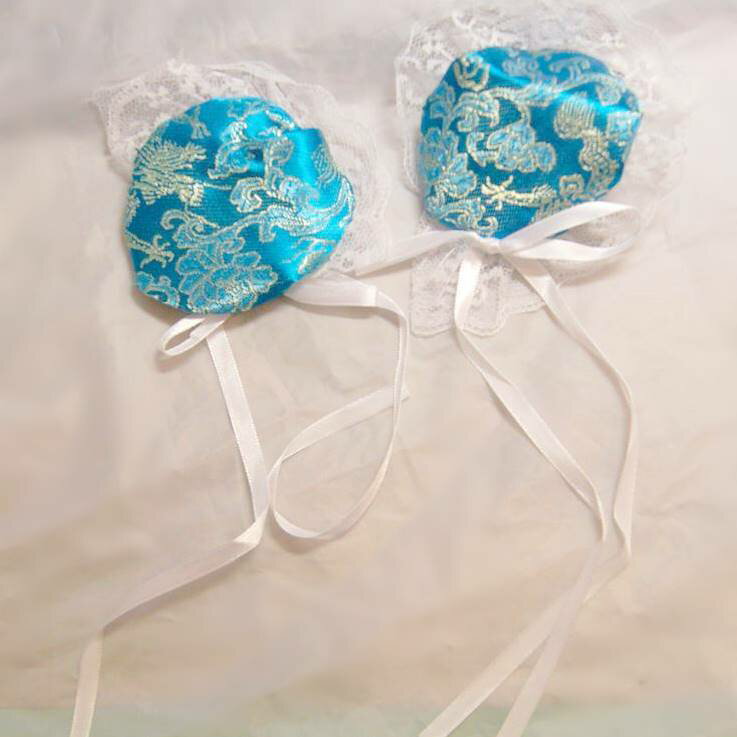 サテンお団子 髪飾りカバー(レース、ヘアクリップ付き) 2個1セット 水色【種類=4色】