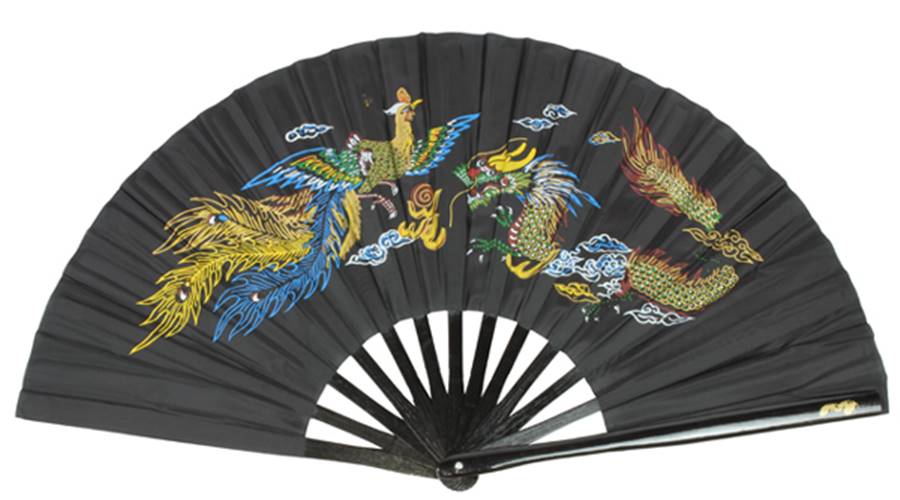 龍鳳凰・功夫扇子（カンフー扇子）・黒色 33cmサイズ