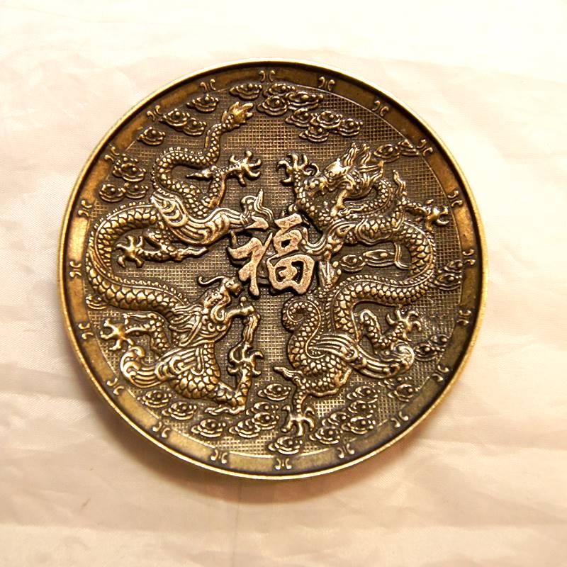 銅製 お香皿 双龍吉祥 222014-A