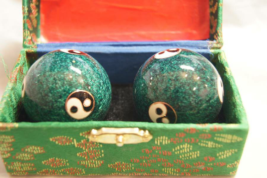 七宝健身球・六八卦柄　緑色　直径40mm