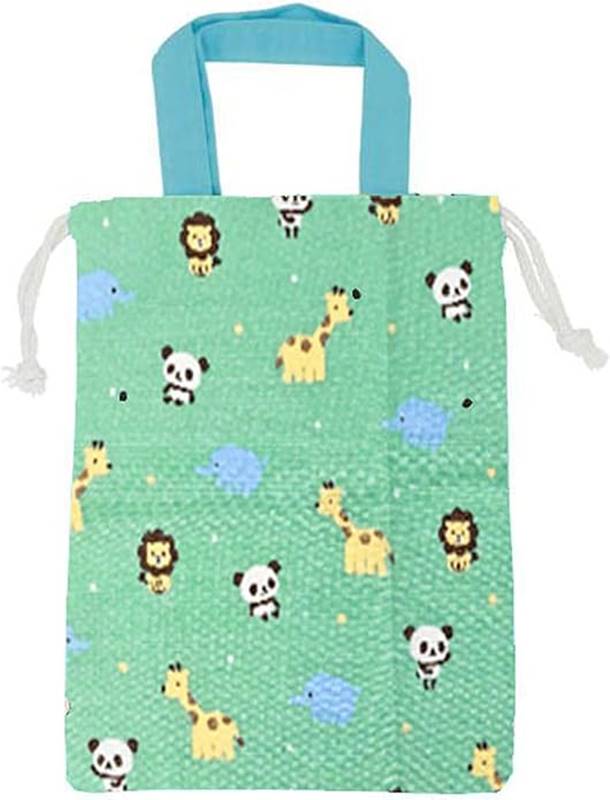 パンダ柄 持ち手付き 上履き用巾着袋 GE0940-8B グリーン