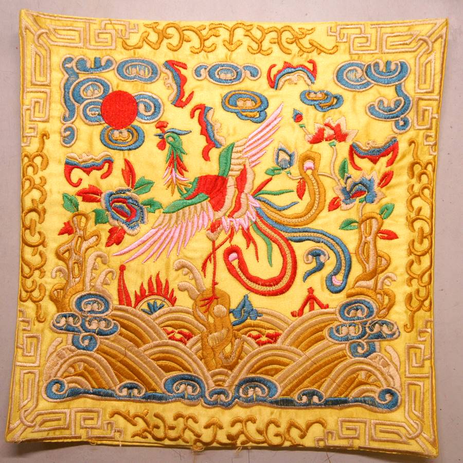 中華 刺繍 マット鳳凰 模様 黄色柄11