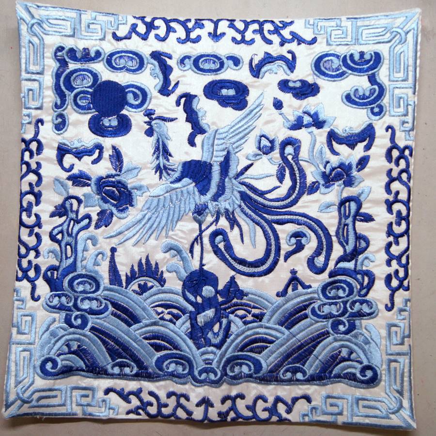 中華 刺繍 マット鳳凰 模様 白色柄12