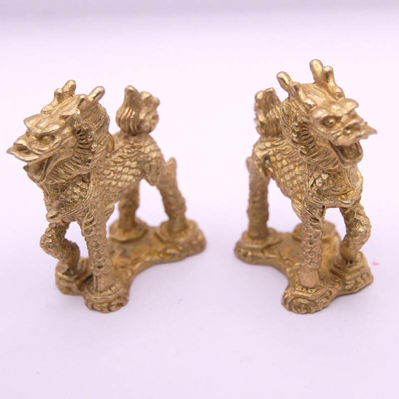 真鍮製 招財 麒麟 ペア 置物 2寸 2212074 2個セット