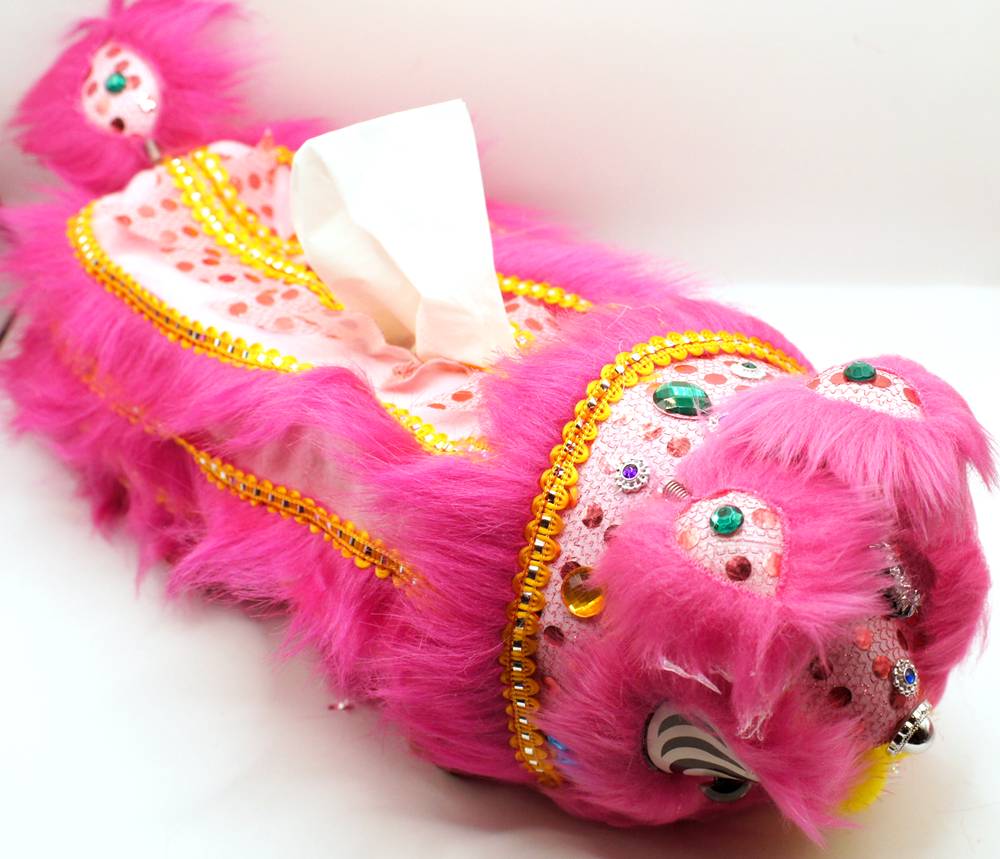 横浜中華街 獅子舞 ティッシュケース カバー 桃色 221XL004-pk