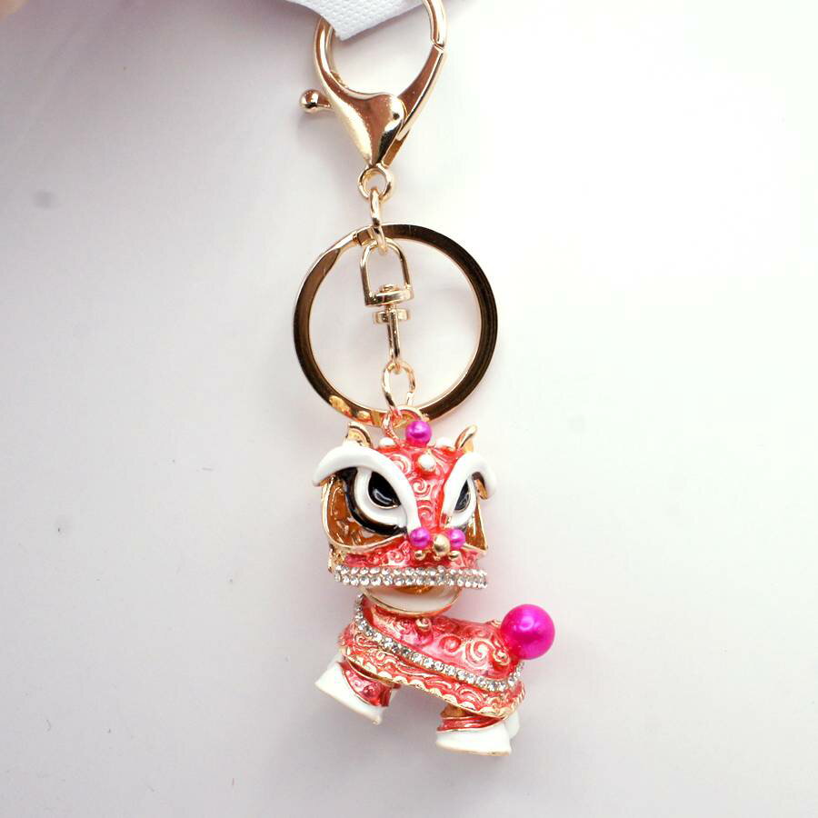 首振り 獅子舞人形 キーホルダー 桃色 245A1