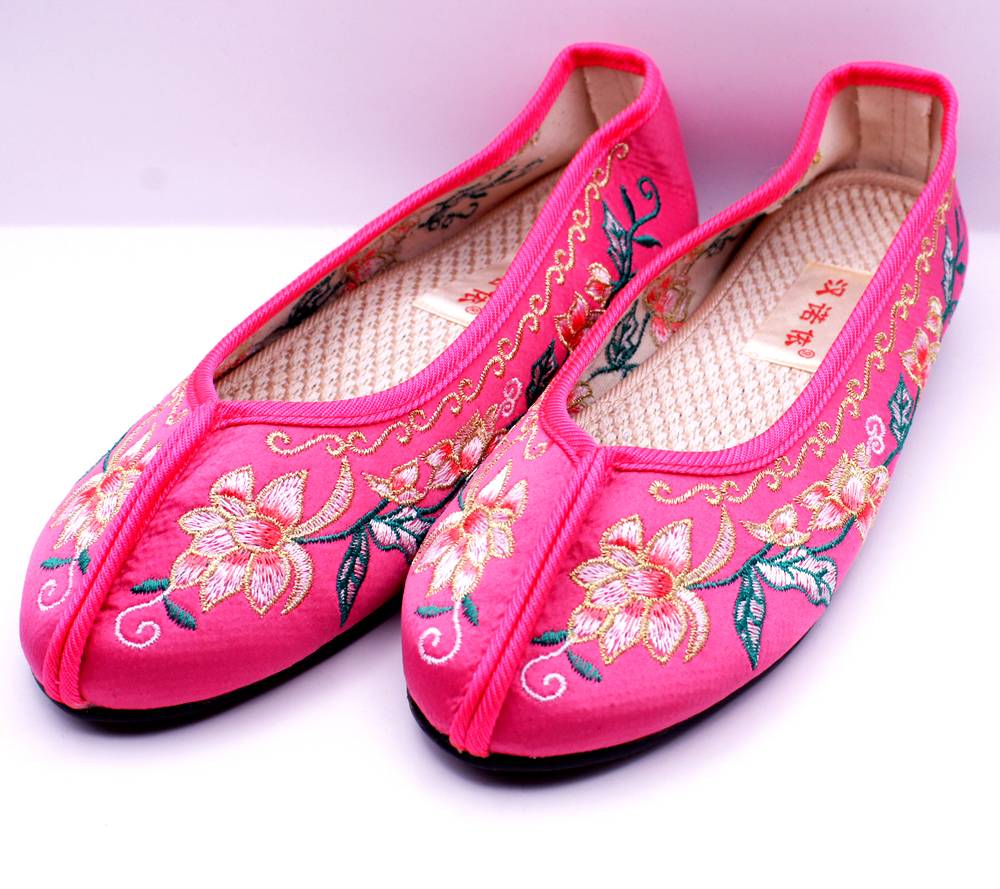 古風 花刺繍 シューズ 281SS1 濃桃色