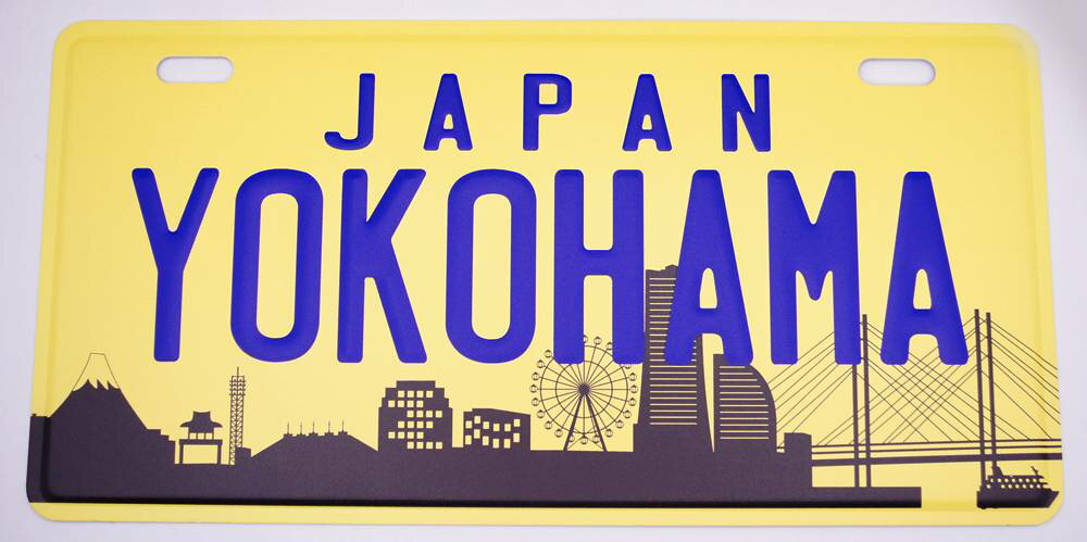 横浜ご当地 USAサインプレート JAPAN YOKOHAMA 黄＋紺文字