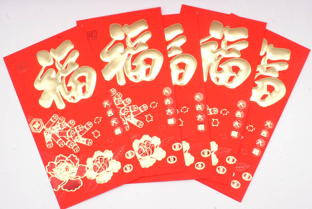 乐天商城 - 紅包 利是袋 福＋牡丹+爆竹飾り柄 「大利大吉」 同柄6枚入り 238018