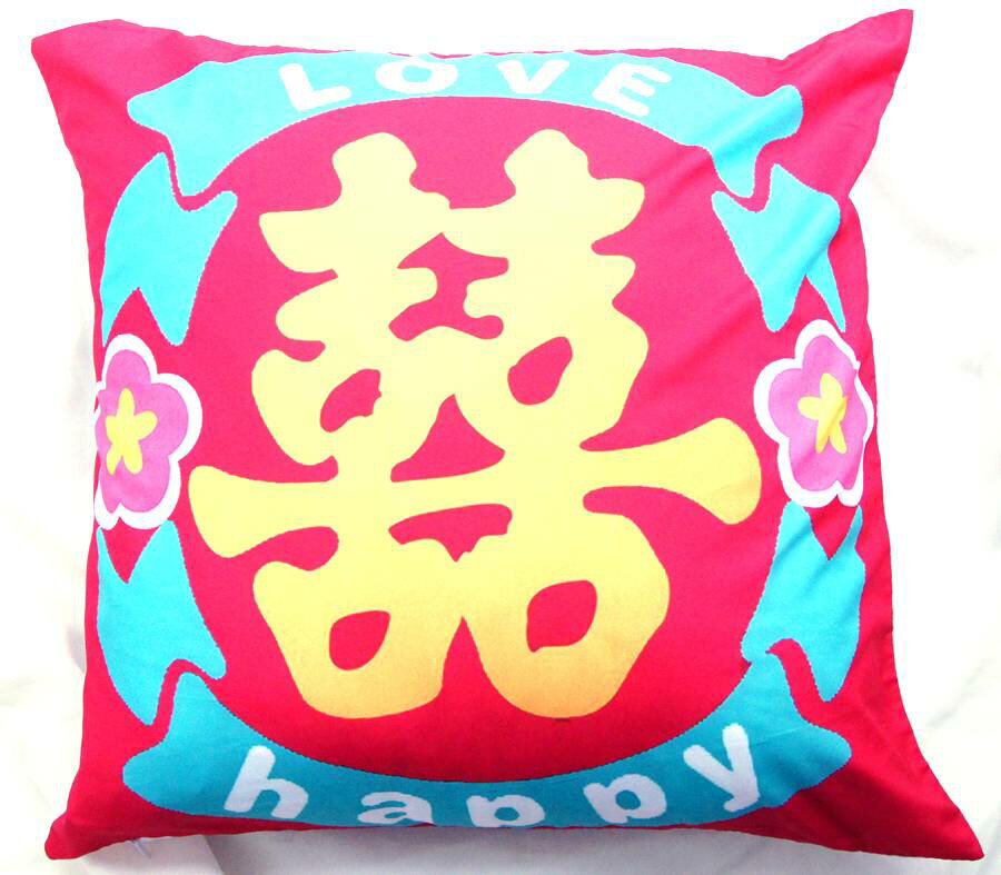 乐天商城 - 縁起柄 双喜 Love&Happy 中華 クッションカバー 径45cm正方形 225B11