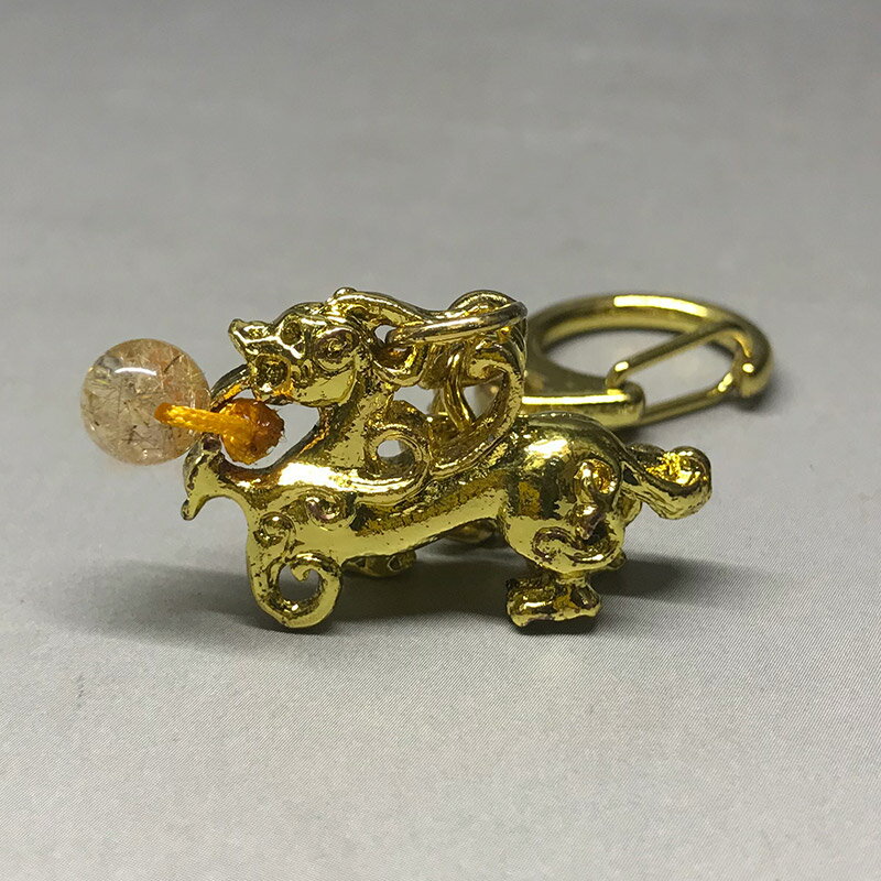 風水キーホルダー貔貅ひきゅうルチル玉付　iw210509a05