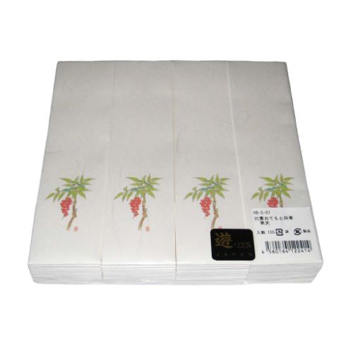 商品情報商品番号：5894000商品名：遊膳 おてもと・四季 箸袋(100枚入) HB-S-01南天 1月から2月メーカー：EBMサイズ/内容量/重量：195×50材質：遠赤外線抗菌食品雲流和紙※8寸から9寸のお箸に使用できます。(箸は別売りです。)優れた抗菌効果と遠赤外線放射!雑菌(大腸菌、O-157等)の繁殖を強力に防ぎ、付着した細菌の繁殖を抑え、ゆるやかに滅菌し長時間効果が持続します。配送料について【ご注意】画面上の色はブラウザやご使用のパソコンの設定により実物と異なる場合があります。JANコード：4560164122414