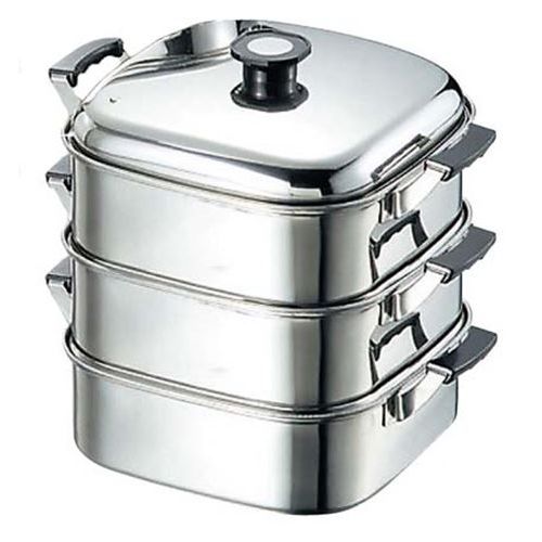 T 18-8 プレス 深型 角蒸器 3段 24cm/業務用/新品/送料無料