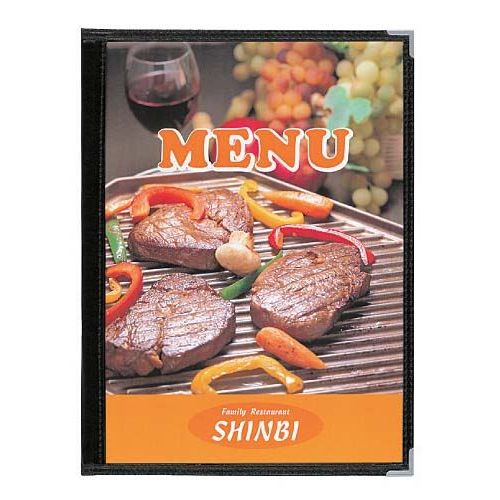 シンビ 洋風 メニューブック ABW－9 2ッ折8ページ 黒/業務用/新品/小物送料対象商品