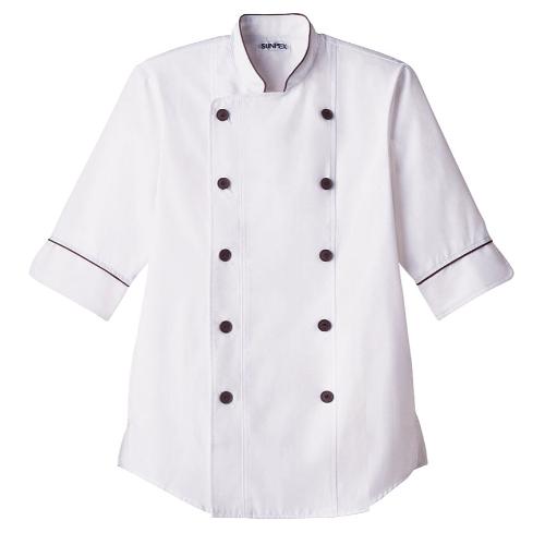 ショップコート ET-1144 ホワイト×ブラウン S/業務用/新品/小物送料対象商品