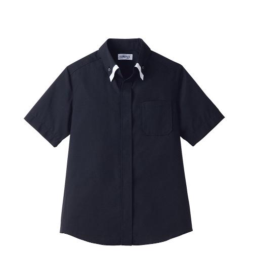 レイヤードBD衿半袖シャツ M ET-1314 BK×WT/業務用/新品/小物送料対象商品