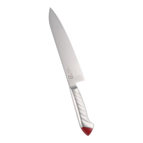 ■商品説明■商品名：龍治 ステンカラー 牛刀 21cm レッドメーカー品番：9-0335-0207お届け数：1JANコード：4962336119244カラー：レッドその他仕様：●背厚(mm):2.5特記事項：●龍治ステンカラーシリーズは長時間の作業でも負担にならない「軽さ」と「握りやすさ」を最優先に開発しました。特長・モナカハンドルの板厚を薄く空洞にすることで軽量化し、手の負担を軽減します。●ステンレス一体型ハンドルは菌の侵入や増殖を防ぎ、 熱湯消毒可能で衛生的です。 ●材質 刀身:モリブデンバナジウム鋼ハンドル:18-8ステンレス/ウレタン焼付け塗装※ご注文の際は、色を御指定下さい。 445 250 2.5サイズ：●全長(mm):345●質量(g):145【配送料について】【ご注意】画面上の色はブラウザやご使用のパソコンの設定により実物と異なる場合があります。