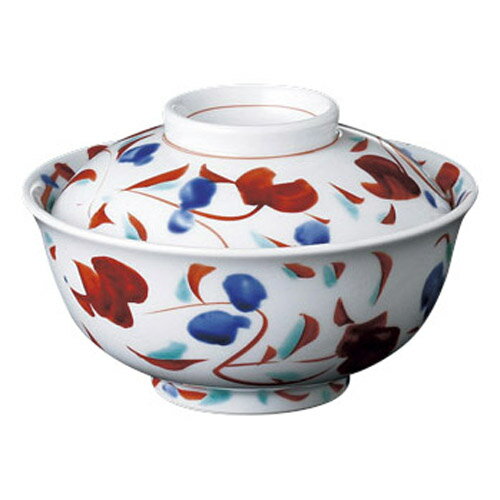 煮物碗 赤絵花ちらし 反小蓋物 身の外形直径:116・蓋つきの高さ:75/業務用/新品