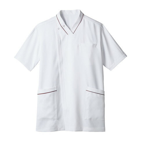 スクラブ メンズ 半袖 白/ワイン メンズ 72-1306/業務用/新品/小物送料対象商品