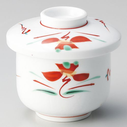 赤絵花紋むし碗 φ8×9cm 111-058/業務用/新品/小物送料対象商品