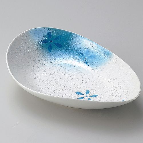 ラスター花散らし変型楕円鉢(ブルー) 26×18×7cm 197-018/業務用/新品/小物送料対象商品