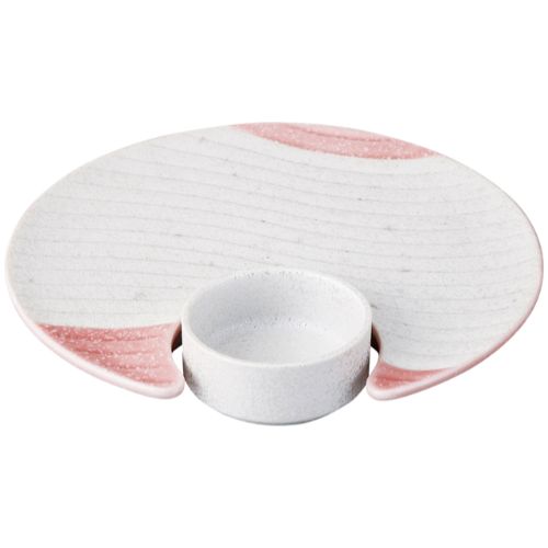 ピンク釉パール波彫三日月皿(小)/業務用/新品/小物送料対象商品