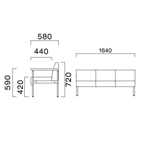 業務用椅子 CRES(クレス) ソファー バストンE 幅1640×奥行580×高さ720(mm) シート高420 肘高590(mm) /業務用/新品/送料無料