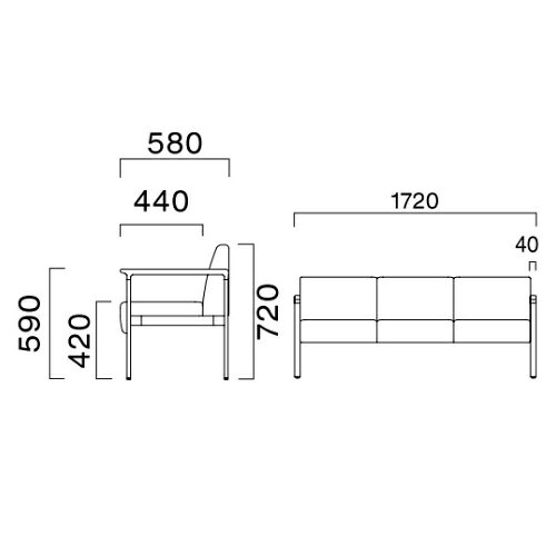 CRES(クレス) ソファー バストンEW 幅1720×奥行580×高さ720(mm) シート高420 肘高590(mm) /業務用/新品/送料無料 [2]