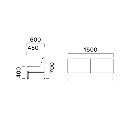 業務用椅子 CRES(クレス) ソファー コルプスBN-B 幅1500×奥行600×高さ700(mm) シー...