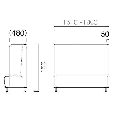 業務用椅子 CRES(クレス) マルトルOM-4-B 幅1510～1800×奥行620×高さ1150(mm) シー...