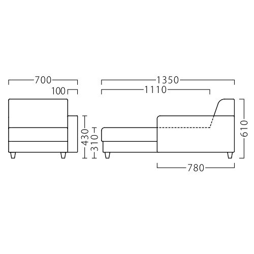 業務用椅子【ローレル左カウチNA W700 Aランク】 プロシード 幅700×奥行1350×高さ610(mm)【業務用】【新品】【送料無料】 [2]