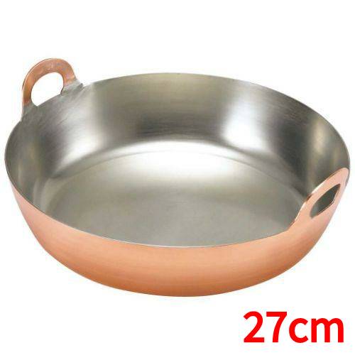 商品情報商品名：EBM 銅 揚鍋 27cm(板厚2mm)メーカー型番：0226101JANコード：4548170253780入り数：1サイズ：27cm　内寸：270,H60重量/容量：重量：1.7kg 板厚：2.3材質：銅特記事項※特注でスズ引き無しもできます。※ プレス加工商品が無くなり次第、下1ケタ1コードの絞り加工商品に変更【配送料について】この商品は、全国配送料金無料にてお届け致します。※北海道・沖縄・離島や一部地域では追加配送料が発生致します。【ご注意】画面上の色はブラウザやご使用のパソコンの設定により実物と異なる場合があります。JANコード：4548170253780