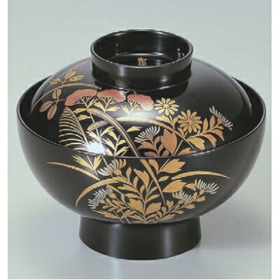 小吸椀 御殿吸椀黒秋草本漆塗蒔絵 漆器 高さ96 直径:120/業務用/新品/送料無料