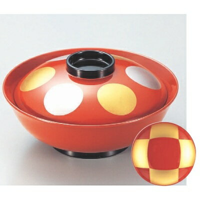 煮物椀 4.5寸平駒椀朱内朱日月見返市松 漆器 高さ48 直径:134/業務用/新品/小物送料対象商品