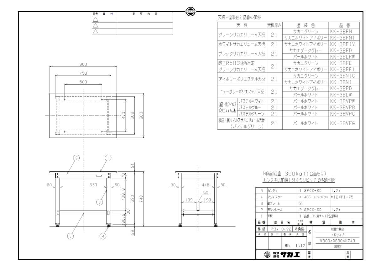 厨房機器と店舗用品 TENPOSのKK-38NIG 【サカエ】【固定式】軽量作業台KKタイプ 幅900×奥行600×高さ740(mm)/業務用/新品/送料無料｜アングル3