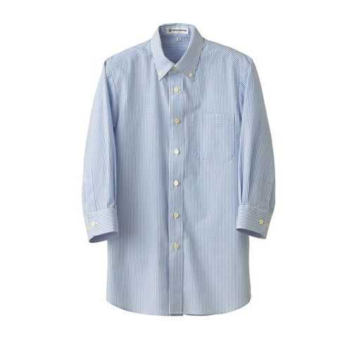 【セブンユニフォーム】ボタンダウンシャツ（男女兼用）サイズ：SS～5L カラー：ホワイト×サックス,ホワイト×ネイビー